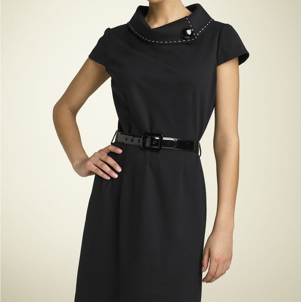Tahari rolled collar gray dress